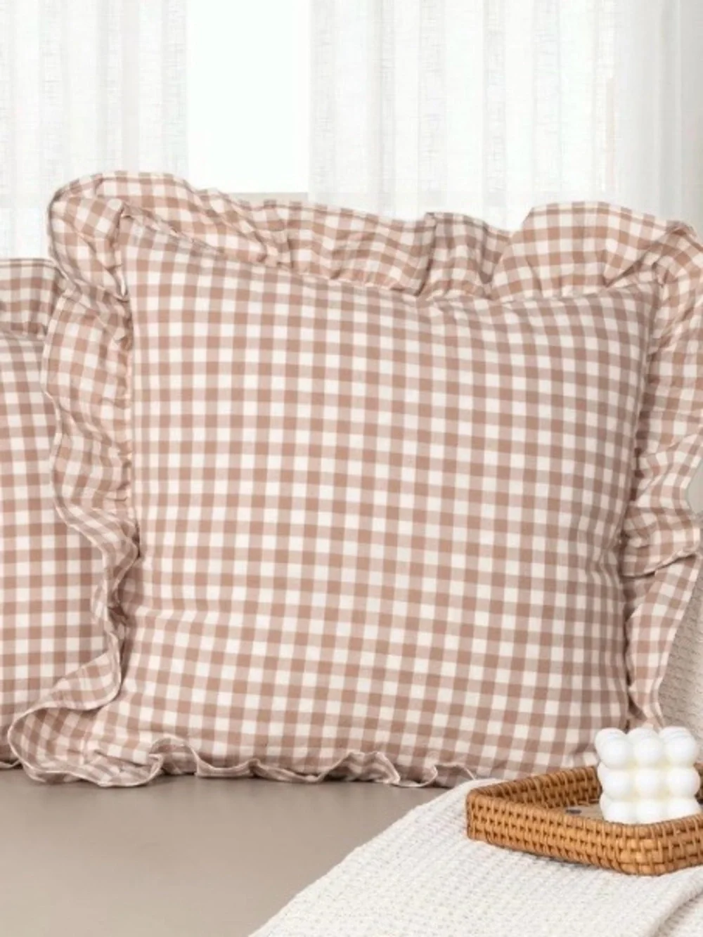 Farmhouse Gingham Ruffle Pillow Shams 100% Cotton SQUARE 18x18” (2-Pack)